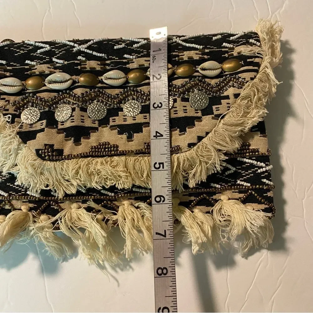 Express Boho Beaded Crossbody Envelope Bag Purse Fringe Seashells medallion